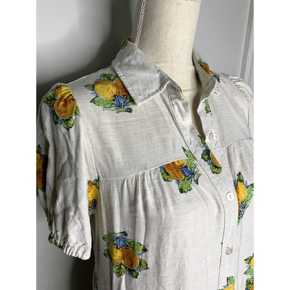 Jane + Delancey Dresses & Skirts - Jane + Delancey Short Sleeve Mini Dress Pockets Fruit Lemon Vacation M Linen Ble